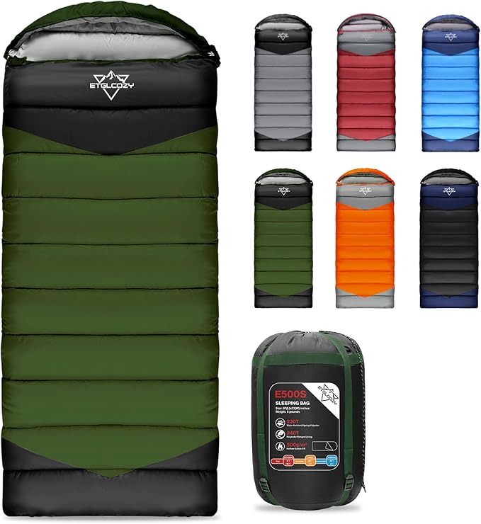 Single Sleeping Bag for Adults Kids 3-Season, Lightweight Waterproof Ripstop, Dual Zipper Bottom Vent, Compression Sack, Portable Camping Hiking Backpacking Gear