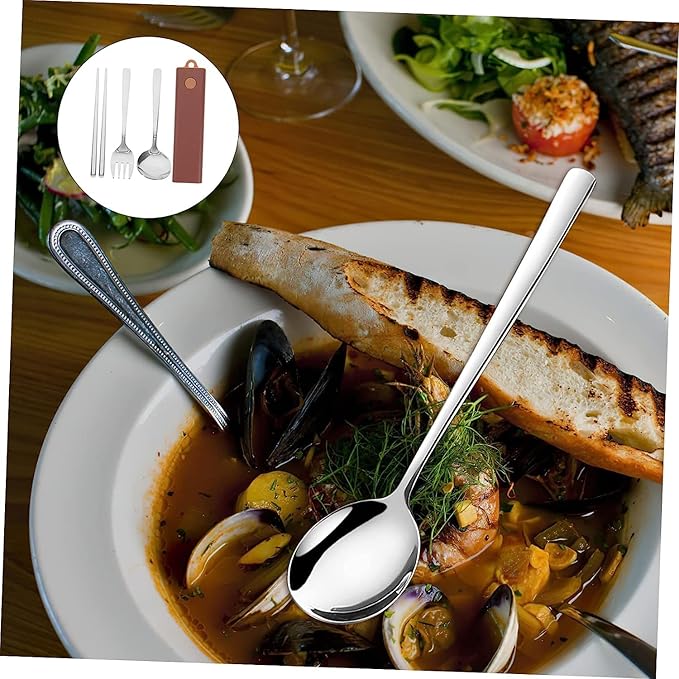 3 Sets Fork Spoon Chopsticks Serving Utensils Stainless Steel Stainless Steel Set Travel Set Tableware Set Travel Tableware Set with Case Outdoor Use Tableware Chopstick Rest