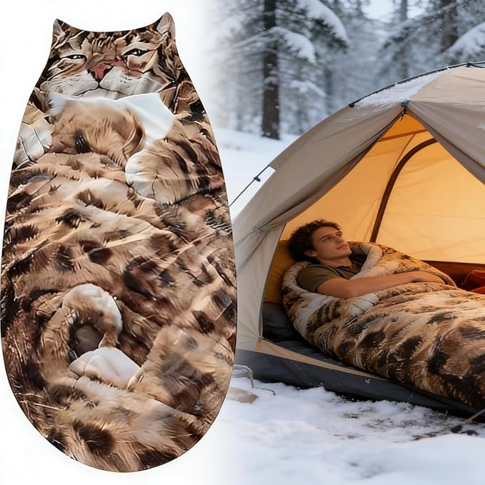 Cat Sleeping Bag - 2026 New Large Cat Shaped Plush Sleeping Bag for Adults, Adult-Size Wearable Washable Warm Blanket for Camping and Home Lounging