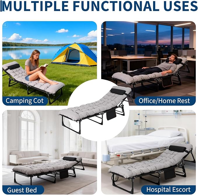 PeakPursuit Portable Camping Cot, Sleeping Cot for Adult, Heavy Duty Folding Cot Max Load 400LBS with Thick Mattress, Camping Bed for Travel Tent Day Bed Outdoor Home Guest Office Nap