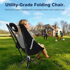 Utility-Grade High-Back Folding Chair — Stable One-Piece Structure, Extended Back Support for Longer Sitting, Reinforced Aluminum Frame, Portable Chair for Camping, RV & Outdoor Use