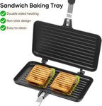 VOSAREA Sandwich Maker Grilled Sandwich Maker Pan Non-Stick Hot with Long Handle Double Sided Frying Pan Stovetop Toasted for Home Kitchen Breakfast Camping (Black)