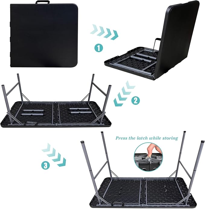 4FT Plastic Folding Table - Lightweight & Portable for Camping, Picnic, Card Games - Indoor Outdoor Foldable Dining & Utility Table (Black-2set)