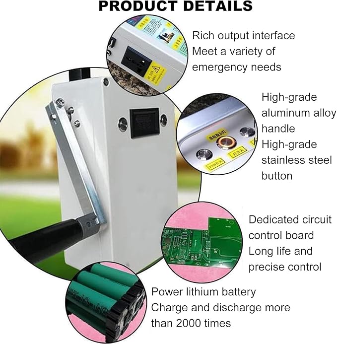 Hand Crank Generator w/Outlets U Type Hand Powered Generator, Portable Emergency Electric Camping Outdoor Home Use Lightweight Manual Generator,110V