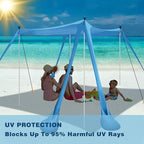 Beach Canopy Tent Sun Shade with 6 Sandbags, Beach Tent Sun Shelter UPF 50+ UV Protection, Poles and Ground Pegs and Anti-Wind Ropes for Outdoor, Camping, Backyard and Picnics