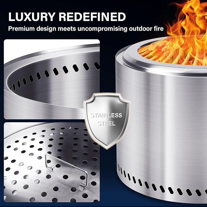 HGD 20 Inch Smokeless Fire Pit Outdoor, Stainless Steel Wood Burning Firepit with Secondary Combustion, Backyard Patio Stove for Garden, BBQ & Bonfire