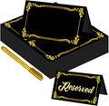 100 Pcs Black Place Cards and Gold Pen for Weddings, Name Cards with Gold Foil Border for Table Setting Folded Table Tents Sign for Buffet Banquet Parties Events Celebrations