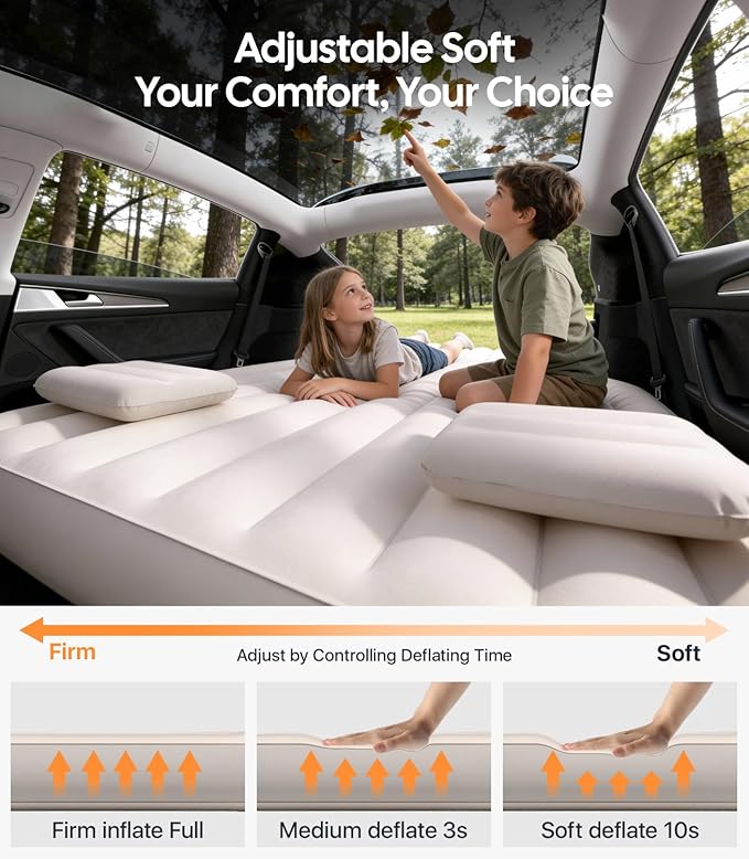 Wigoo 2026 Upgrade Air Mattress for Tesla Model Y [Click Self-Inflate, Home-Level Comfort] USB-C Charging Built-in Air Pump & Ergonomic Design with 2 Pillow, Camping for Tesla Model Y 2020-2026