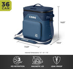 CORE Magnetic Leak Proof Soft Cooler with Waterproof Zipper | Insulated Bag Portable Ice Chest Box | Best Soft Cooler for Food & Beverages for Tailgating, Car Camping, Travel, and Family Beach Picnics