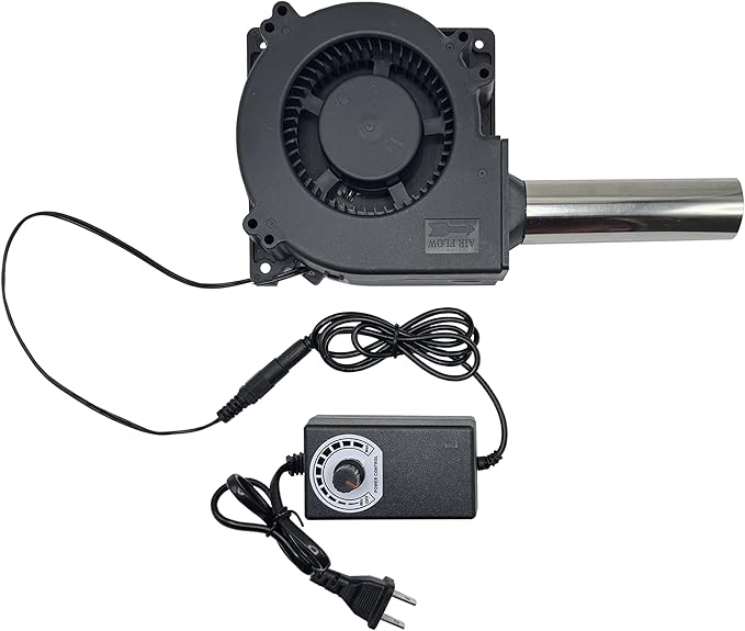 120mm x 32mm BBQ Air Mover Inflatable Small Blower Fireplace Fan, with Metal Duct, AC 100V-240V Variable Speed Centrifugal Fan, for Camping,Waste Oil Furnace, Outdoor Cooking (120x32mm)