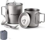 Odoland Titanium Camping Cookware 420ML & 750ML Titanium Pot with Lid and Spork Lightweight Camping Pot for Backpacking Hiking Traveling and Picnic