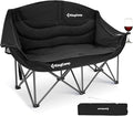 KingCamp Double Camping Chair, Oversized Heavy Duty 550lbs Loveseat for Adults Portable Folding XL 2 Person Couch Padded Comfortable Two Seat with Cup Holder for Outdoor Lawn Backyard, Black