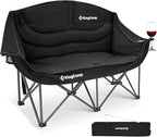 KingCamp Double Camping Chair, Oversized Heavy Duty 550lbs Loveseat for Adults Portable Folding XL 2 Person Couch Padded Comfortable Two Seat with Cup Holder for Outdoor Lawn Backyard, Black