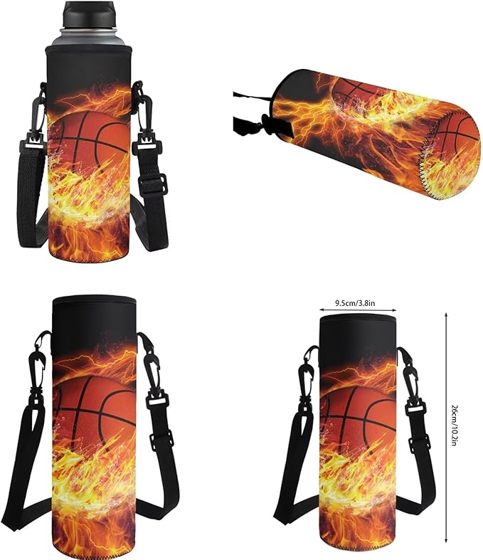 Basketball Backpack with Lunchbox Fire Bookbag Cute Lightweight Kids Bookbag with Lunch Box Boys 4pcs School Bag for Boys 8-12 Travel Outdoor Daypack Hiking Back to School Gifts