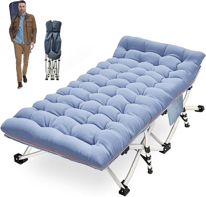 Oversize Camping Cot XXL Sleeping Bed with Comfortable Mattress Extra Width Camping Bed for Adults Cots With Carry Bag for Adults Portable Folding Cot Nap Office Indoor Vacation Easy to Set Up