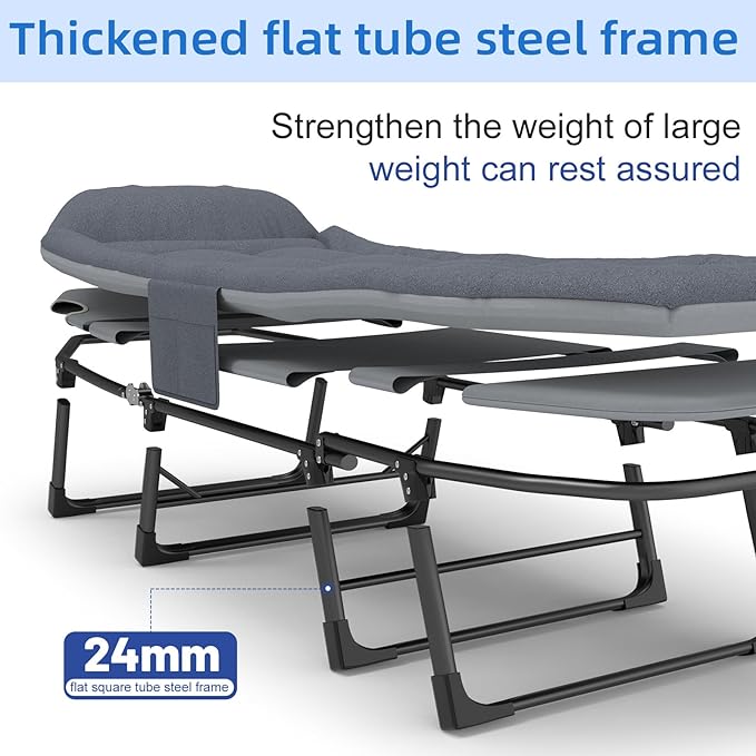 Camping Cot with Mattress, No Assembly Required Heavy Duty Folding Camping Cot for Adults, 550 Lbs Capacity Adjustable Portable Sleeping Bed for Indoor, Outdoor & Patio Use (L''80)