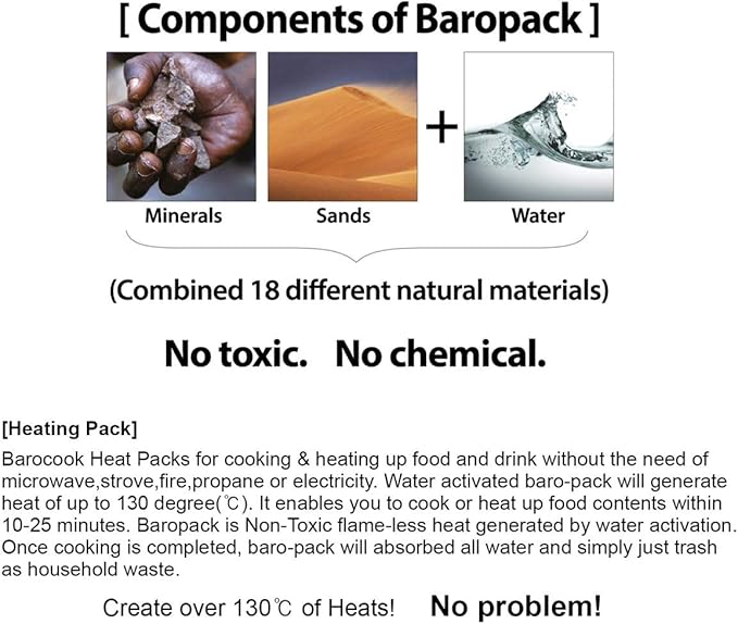 Flameless Heating Packs 50g (10 Pack) – Water Activated Food Warmer, Portable Food Warmer for Camping, Hiking, Travel & Emergency – Model BP-002