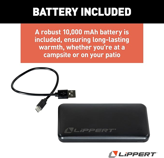 Lippert Big Bear Dark Grey Heated Folding Camping Loveseat with Power Banks, Four Heat Zones, 600-lb. Weight Capacity, 600D Polyester Fabric, High-Loft Cushioning, Zippered Carrying Bag - 2024043335