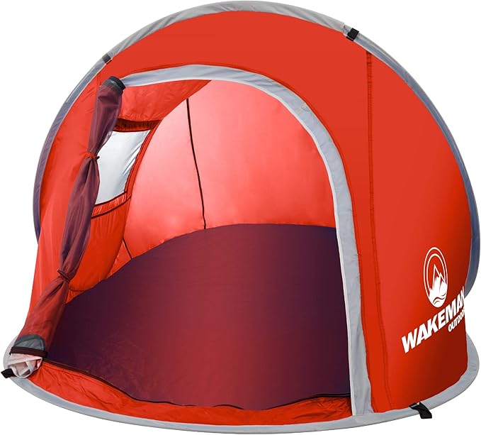 Pop-up Tent 2 Person, Water Resistant Barrel Style Tent for Camping with Rain Fly and Carry Bag, Sunchaser 2-Person Tent by Wakeman Outdoors (Red)