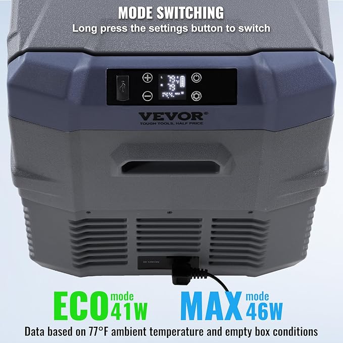 VEVOR NLS45, 12 Volt Car Refrigerator Fridge, 32 L Dual Zone Portable Freezer, -4℉-68℉ Adjustable Range, 12/24V DC and 100-240V AC Compressor Cooler for Outdoor, Camping, RV, Bule and grey
