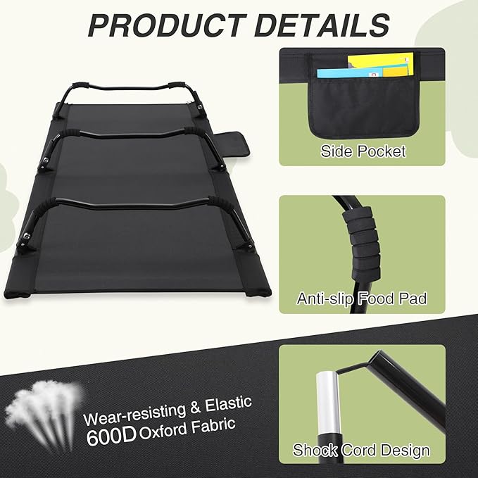 REDCAMP Kids Cot for Sleeping 2-7 Years, Portable Travel Toddler Cot Bed with Carry Bag, Lightweight for Outdoor Indoor Home, Black