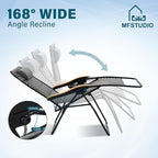 MFSTUDIO Zero Gravity Chairs Set of 2, XL Oversized Outdoor Anti Gravity Chair, Patio Lounge Folding Adjustable Chair with Cup Holder & Padded Headrest, Support 400lbs,Light Grey
