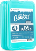 Cool Coolers by Fit & Fresh 4 Pack XL Slim Ice Packs, Quick Freeze Space Saving Reusable Ice Packs for Lunch Boxes or Coolers, Green