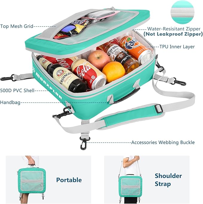 Waterproof PVC Paddleboard Cooler Deck Bag - 12 Can Soft Insulated Cooler for Paddleboarding, Camping, Kayaking