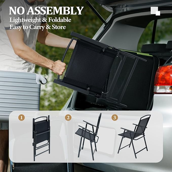 Crestlive Products Patio Folding Chairs Set of 2, Outdoor Folding Chairs with Durable Rust-Resistant Frame and Breathable Textilene Material for Outside, Black