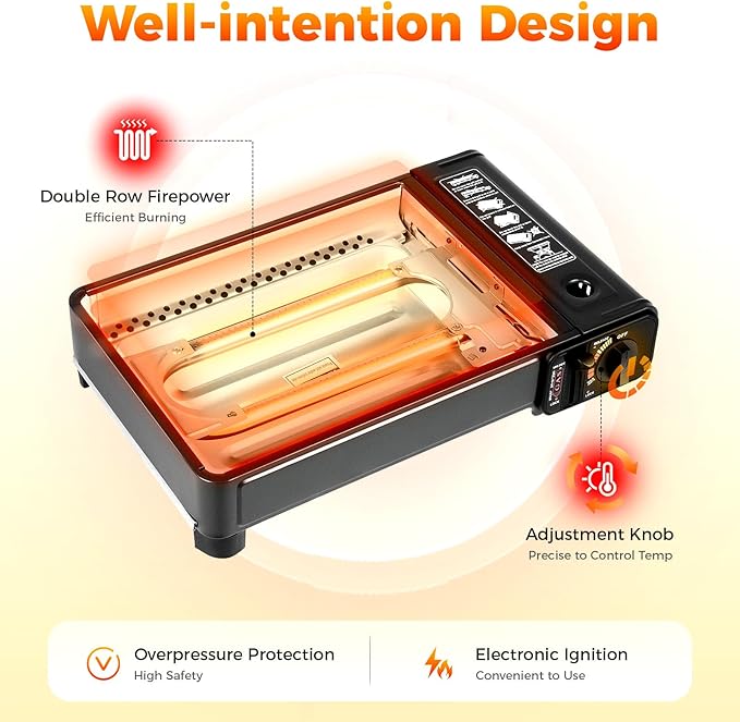Portable Gas Grill Butane Stove, Camping Stoves with Grilling Net & Carry Case, Tabletop BBQ Grill Butane Camping Stove, Outdoor Gas Stove for Camping, Travel, Trekking