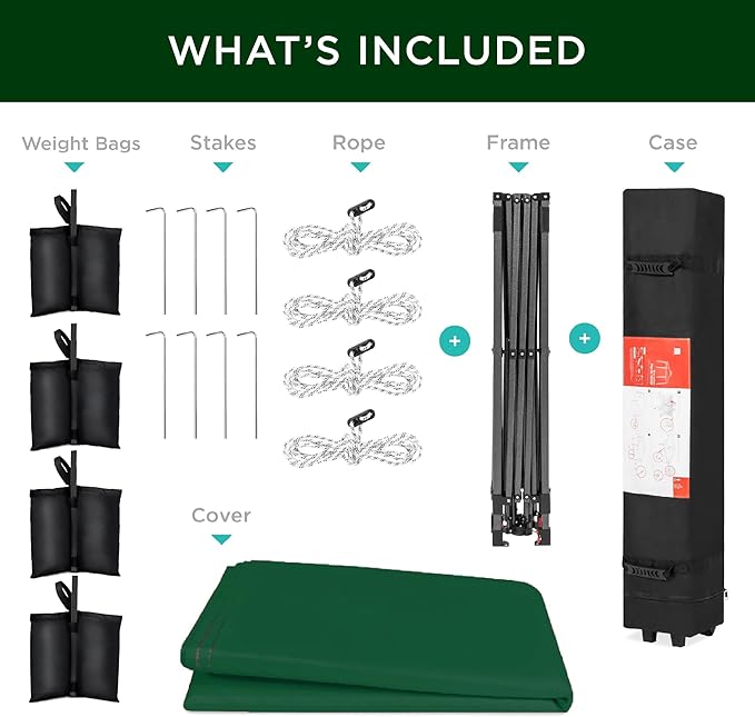 Best Choice Products 8x8ft Pop Up Canopy Tent, Outdoor Shade, 1 Person 1 Minute Set Up, Carry Case, 4 Weight Bags - Forest Green