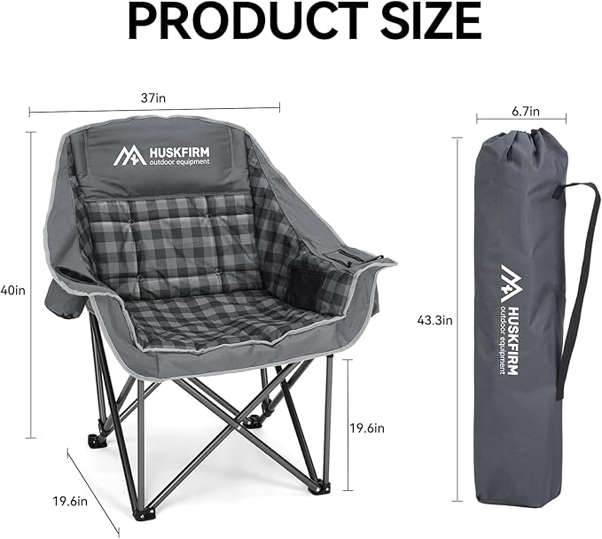 2 Pack Camping Chairs Oversized Padded Camping Chair Heavy-Duty Foldable Camping Chairs with Cup Holder and Cooler Bag Portable Lawn Chair for Sports Outdoors-Support 450LBS, Grey