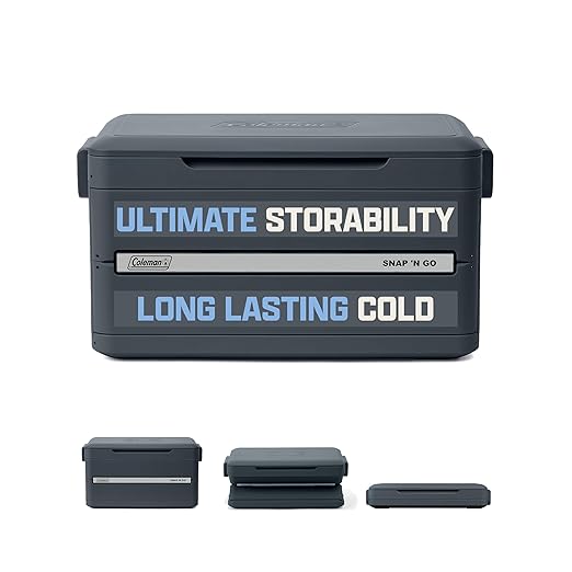 Coleman Snap 'N Go 55-Quart Collapsible Hard Cooler, Portable Hard-Sided Cooler with Waterproof Removable Liner, Space-Saving & Quick Set Up, 64 Hours Cold, Mussel Grey