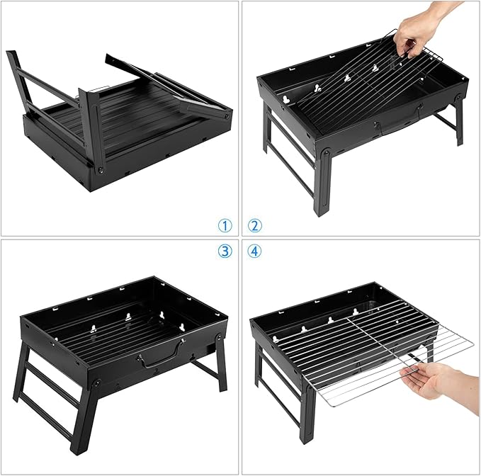 Uten Charcoal Grill, BBQ Grill Folding Portable Lightweight smoker Grill, Barbecue Grill Small desk Tabletop Outdoor Grill for Camping Picnics Garden Beach Party 17''x11.6''x 2.6''