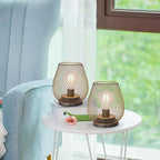 DECORKEY Set of 6 Battery Operated Lamp LED Table Lantern, Golden Metal Cage Cordless Lamps with LED Bulb, Vintage Decorative Outdoor Lantern for Weddings, Party, Patio, Events for Indoors Shelf Decor