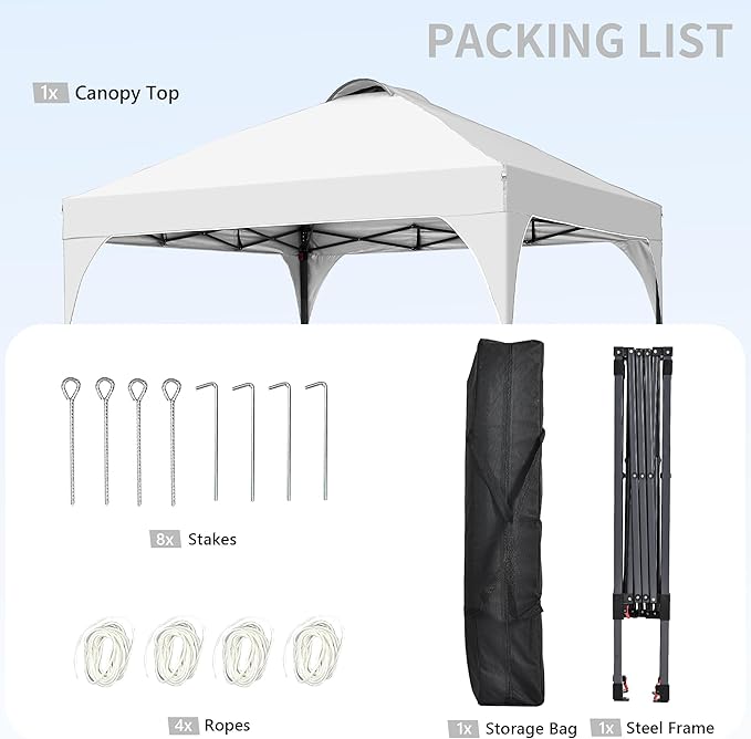 GDY 10x10 Easy Set Up Camping Canopy, Pop Up Tent with 4 Piece Sidewalls, Easy Up Canopy for Events, Parties, Gatherings, Camping, White.