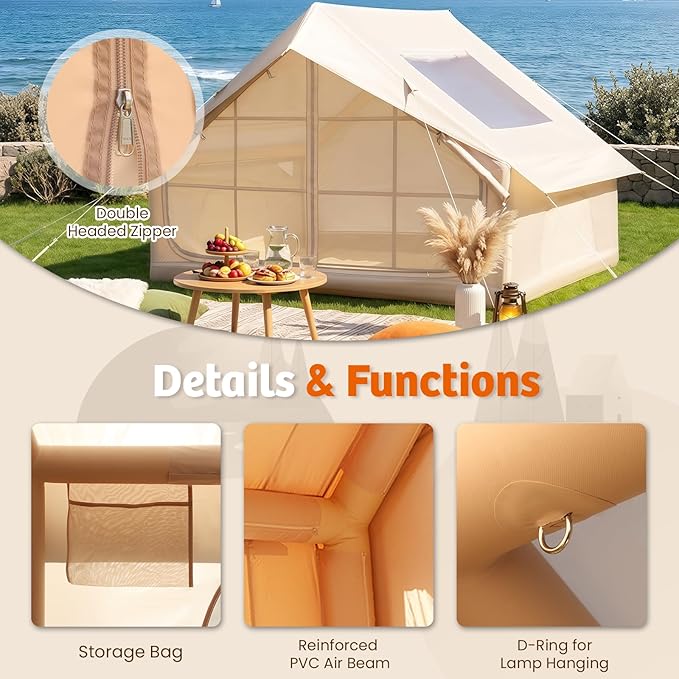 YOLENY 2-4 Person Inflatable Tents for Camping, Quick Setup in 2 Minutes with Hand Pump, 4-Season Waterproof Windproof Oxford Blow Up Tent