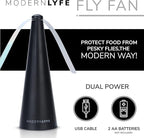 Fly Fans for Tables by Modern Lyfe - AA Battery & USB Powered - Fly Swatter Outdoor Camping Accessory Or for Food at Parties, Restaurants & Picnics, Bug Fan, Spinner Keeps Flies Away (1 Pack - Black)