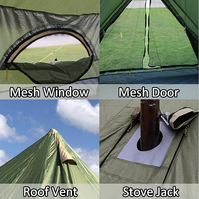 Backpacking Bell Tent with Top Stove Jack for All Year Living, 300D Oxford Waterproof Yurt Tents House for Camping Glamping, Parties, Outdoor Events-13/16.4FT