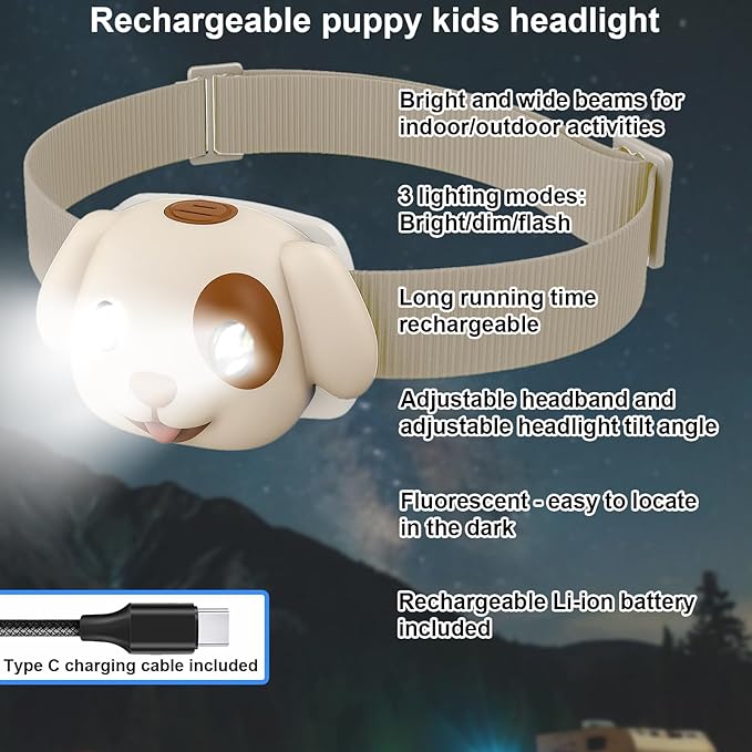 Kids Camping Essentials – LED Kids Lantern and Rechargeable Kids Headlamp Set | Multiple Purposes Kids Nightlight/Flashlight Toys –Holiday, Halloween N Birthday Gifts for Toddlers and Kids (Beige26)