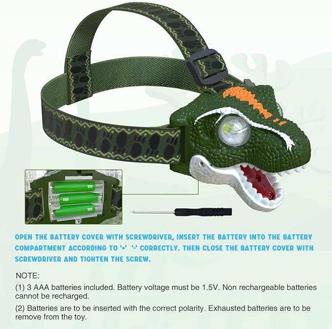 COSOOS LED Headlamp for Kids Flashlight Camping Gear, Roar & Silent Mode, Outdoor Head Lamp for Boy Girl, 3.4oz Lightweight Headlight, Birthday Gift for Kid, Battery Included