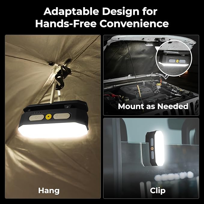BougeRV Movable Area Light, Rechargeable Camping Lantern, 3200mAh Portable Camping Light, IP65 Waterproof, Camp Lamp for Tent, Power Outages, Emergency, Outdoor(Black)