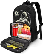 Boys Grils Kids Meal Prep Backpack All in One Backpack Insulated Lunch Bag Travel Casual Elementary Middle High School Student Backpack Hiking Daypack, Astronaut Soccer