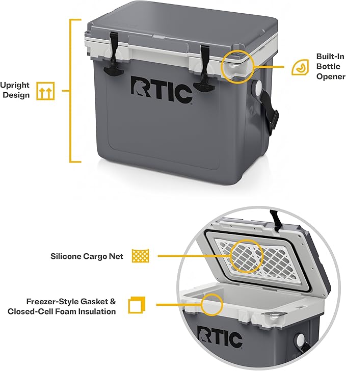 RTIC Ultra-Light 22 Quart Hard Cooler Insulated Portable Ice Chest Box for Drink, Beverage, Beach, Camping, Picnic, Fishing, Boat, Barbecue, 30% Lighter Than Rotomolded Coolers