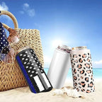 TILUCK Skinny Can Cooler for Slim Beer & Hard Seltzer, Stainless Steel, Doucle-Walled Stainless Steel Insulated Slim Cans, Standard 12 oz (Black U.S. Flag)