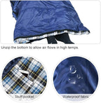 REDCAMP Flannel Sleeping Bag for Adults, Comfortable Cotton Sleeping Bags for Camping with Detachable Hood, Red/Grey/Blue/Black