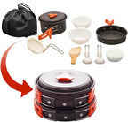 12 PCS Lightweight Camping Cookware Set – Non-Stick Pots, Pans & Utensils for Backpacking, Hiking & Outdoor Cooking – Compact Mess Kit for 2-3 People (Orange, Aluminum)