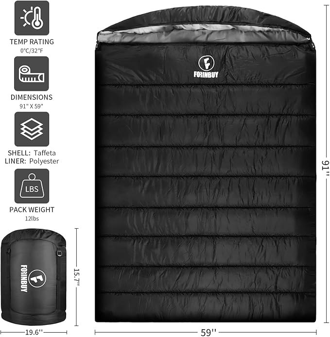 Double Sleeping Bag for Adults Cold Weather Queen Size 2 Person Waterproof Sleeping Bag, Perfect for Couples Family Camping or RV Traveling & Bedding
