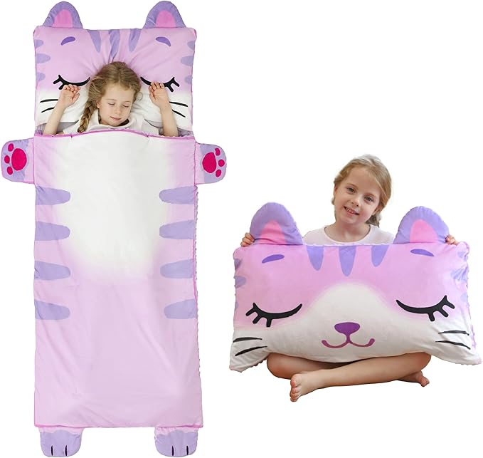 Kids Sleeping Bag, Toddlers Nap Mat, Girls Sleeping Mat for Daycare Preschool, Slumber Bag, Pillow, Blanket 3 in 1