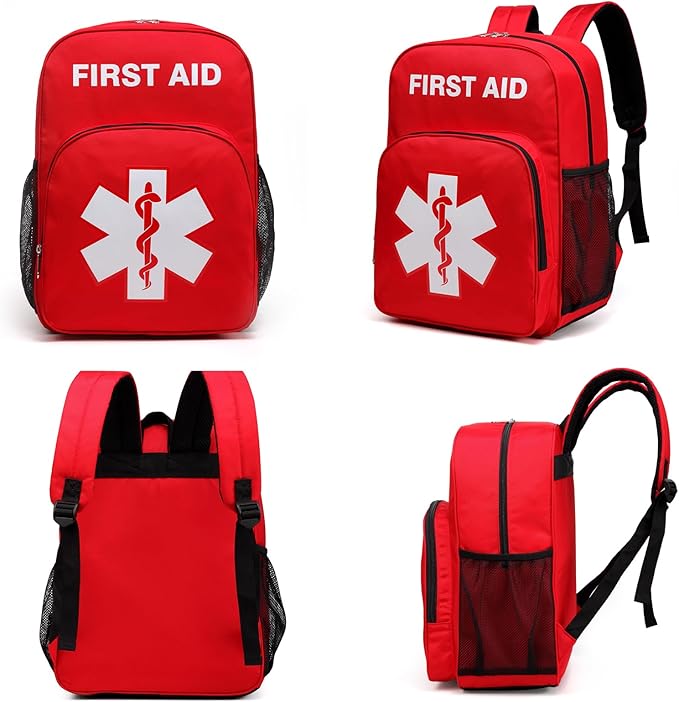 First Aid Backpack Emergency Empty Waterproof Survival First Responder Trauma Bag Travel Home Outdoor Camping (Red)